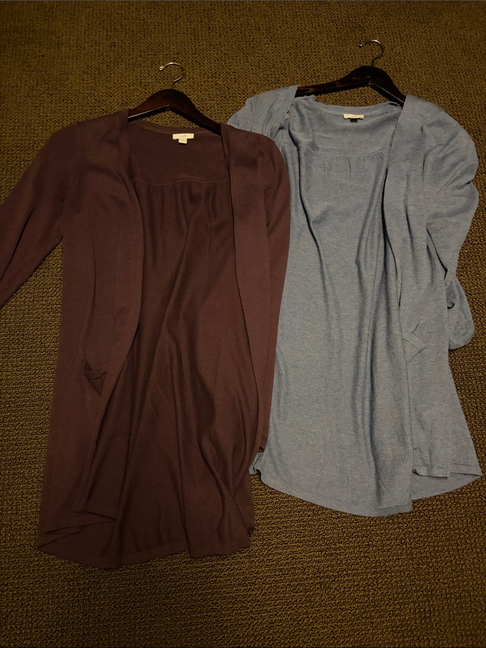 Women's Long Open Cardigan Sweater - Burgendy and Light Blue